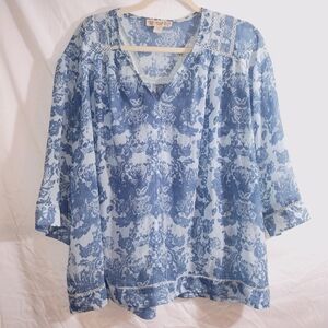 Women's Vintage America Large  floral, flowy, sheer blouse.
